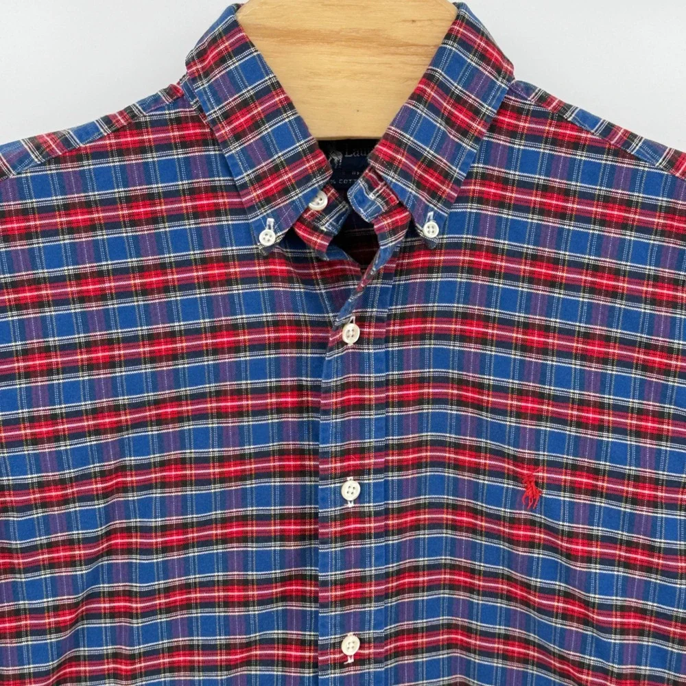 Ralph Lauren Men Plaid Long Sleeve Cotton Classic‎ Fit Blue Red M